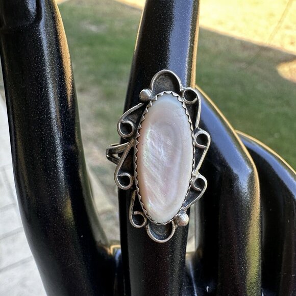 VTG‎ Edward Becenti Sterling Native American Navajo Pink Shell Ring Size 6.25 - Picture 5 of 8